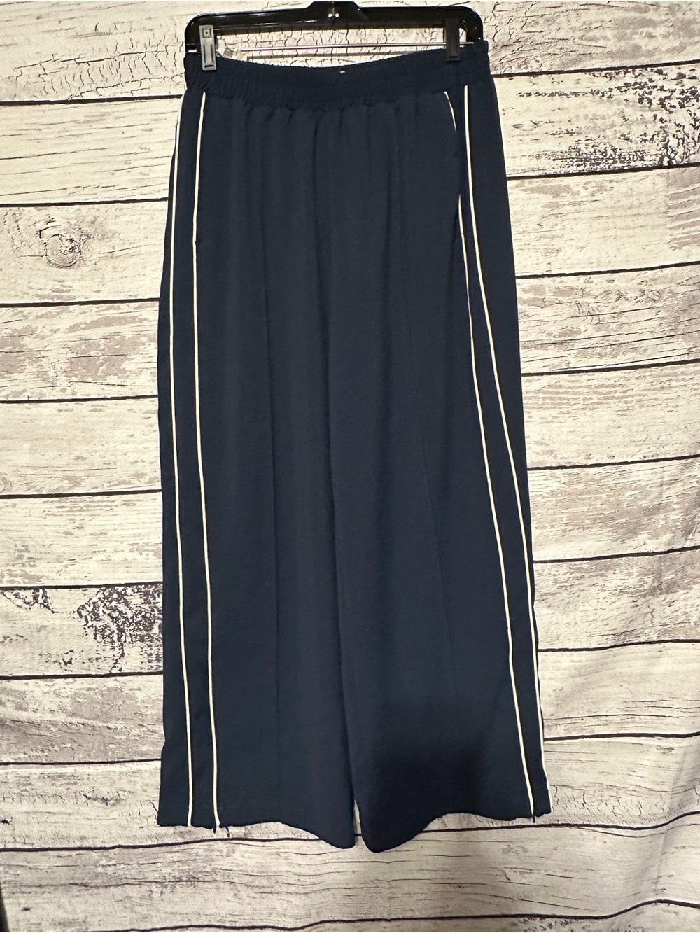 Abercrombie & Fitch Wide Leg Pants Medium Navy Stripe Elastic Waist Casual Chic